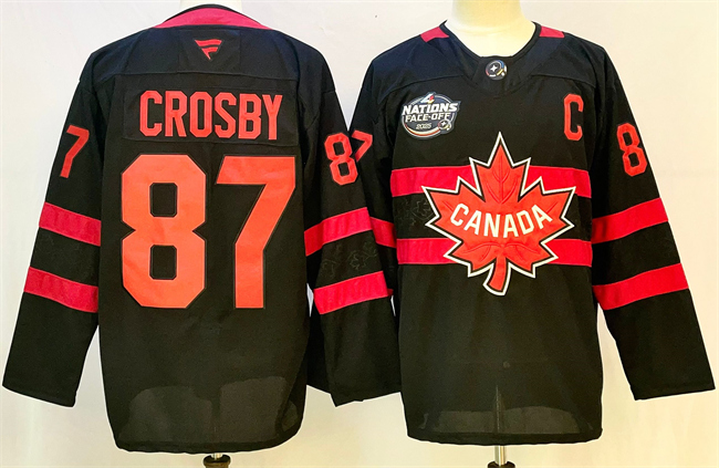 Men's Canada #87 Sidney Crosby Black 2025 4 Nations Face-Off Premium With C Patch Stitched Jersey
